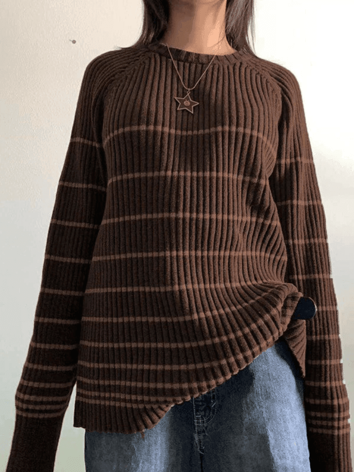 Striped Ribbed Pullover Knit Sweater - AnotherChill