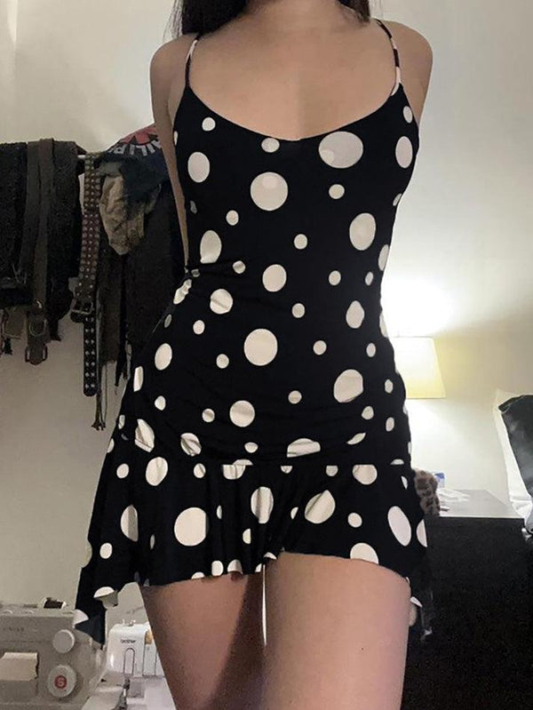 symmetrical Polka Dot Ruffle Mini Dress - AnotherChill