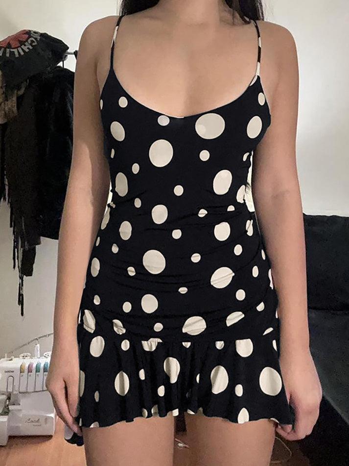 symmetrical Polka Dot Ruffle Mini Dress - AnotherChill