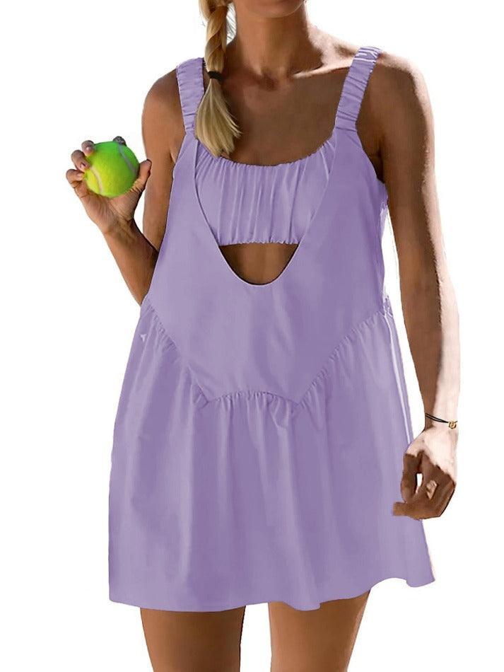 Tennis Workout Mini Dress Built-In Bra and Shorts - AnotherChill