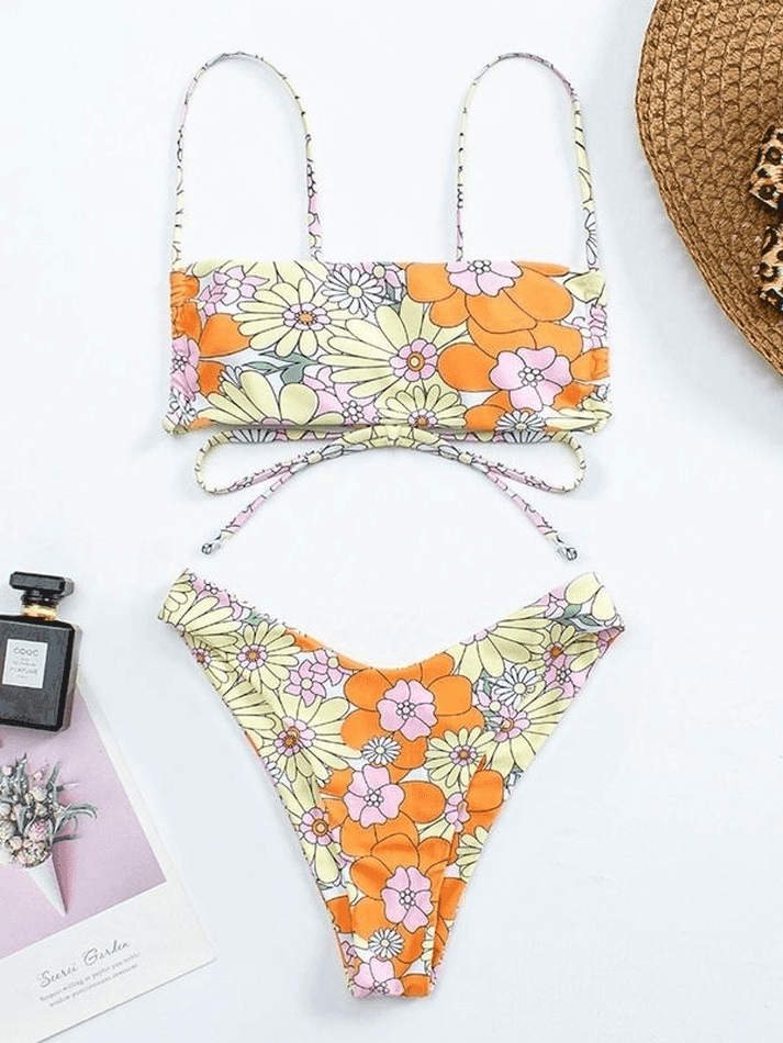 Tie Back Floral Print Bikini Set - AnotherChill