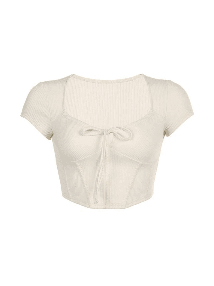Tie Front Corset Ribbed Crop Top - AnotherChill