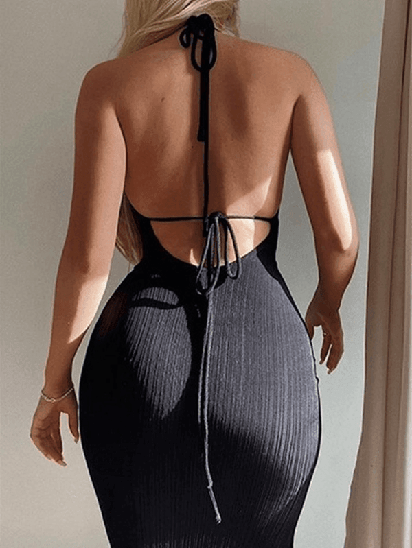 Tie Strap Ribbed Backless Maxi Dress - AnotherChill