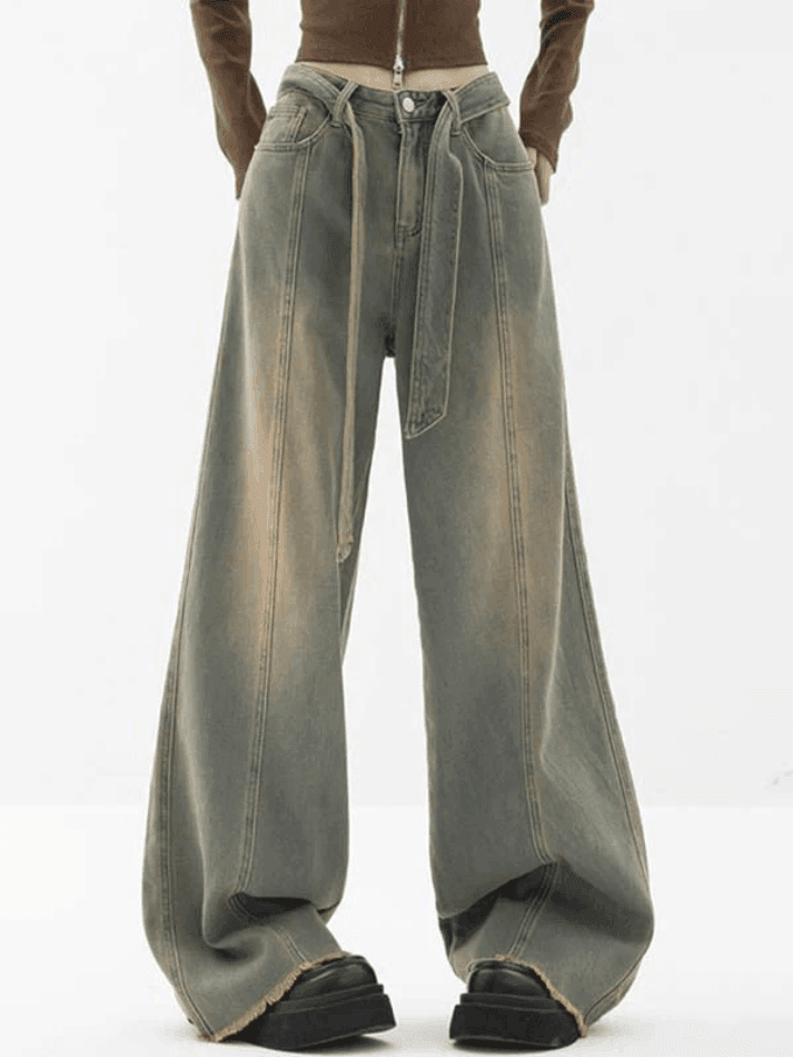 Tie Strap Seam Detail Boyfriend Jeans - AnotherChill