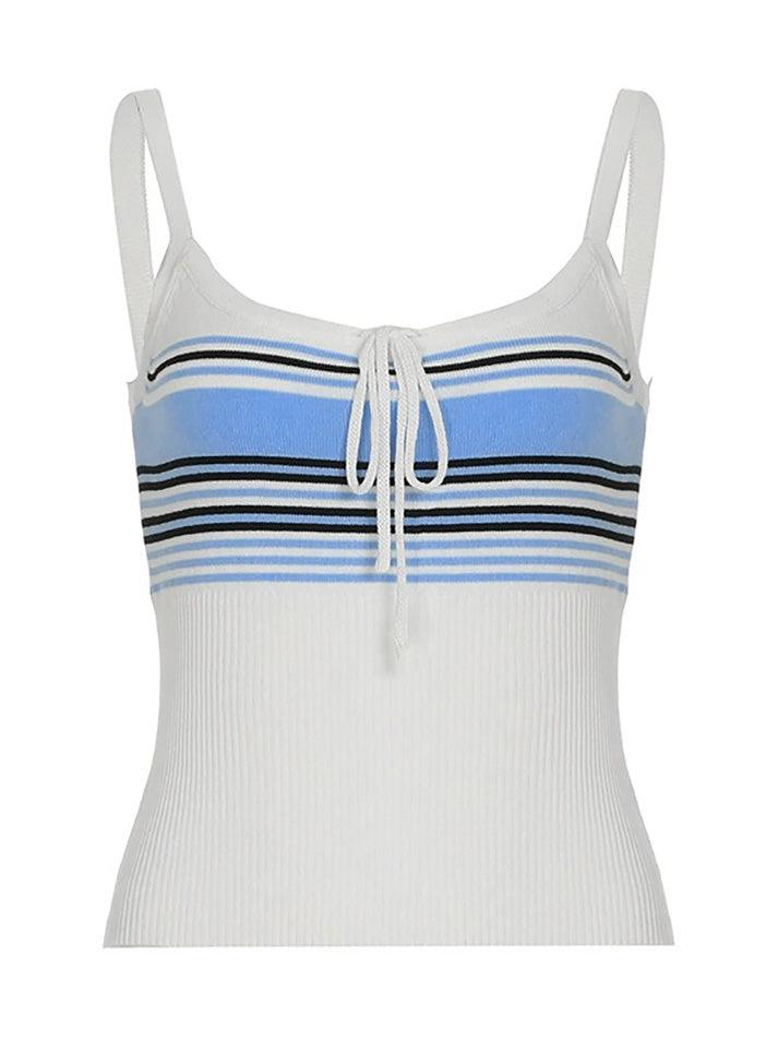 Tie-Stripe Contrast U-Neck Cami Top - AnotherChill