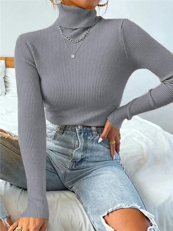 Turtleneck Ribbed Knit Sweater - AnotherChill