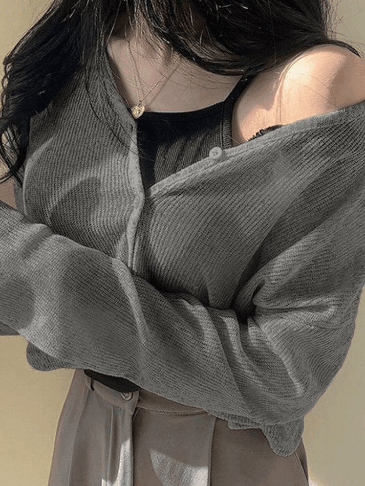 V Neck Button Up Cropped Cardigan - AnotherChill