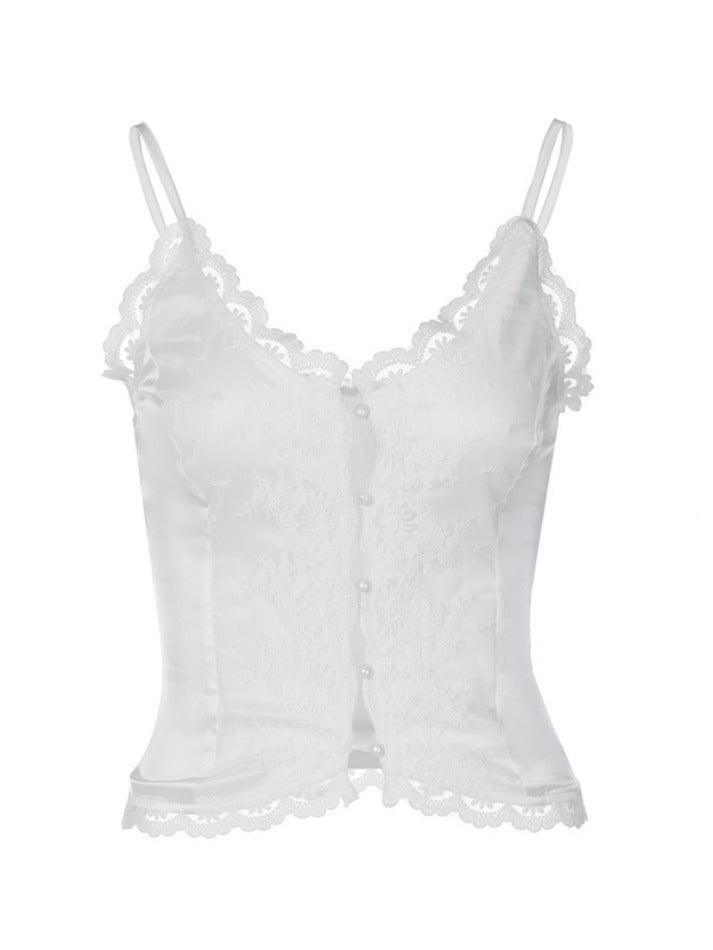 V Neck Lace Embroidery Cami Top - AnotherChill