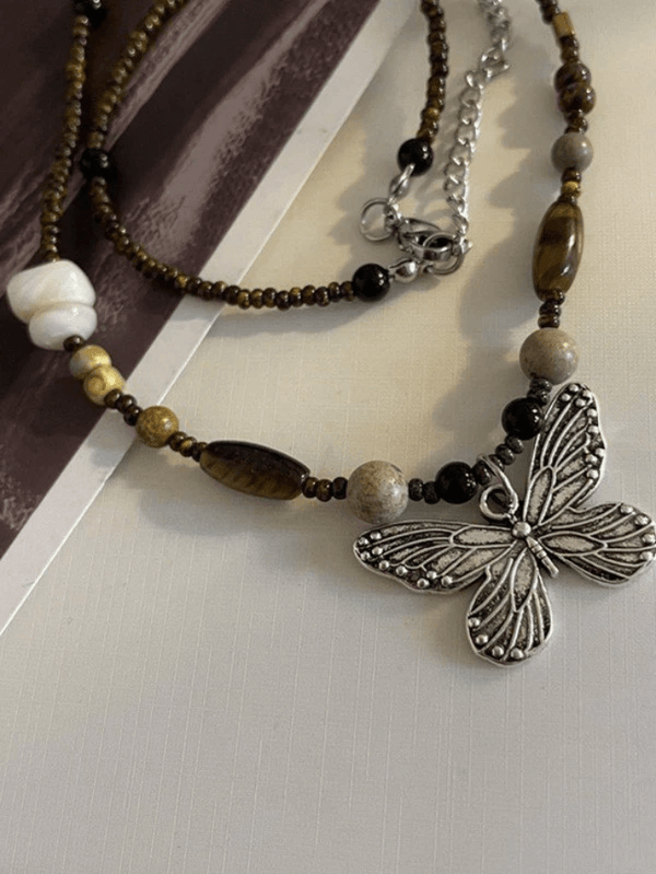 Vintage Beads Stone Butterfly Necklace - AnotherChill