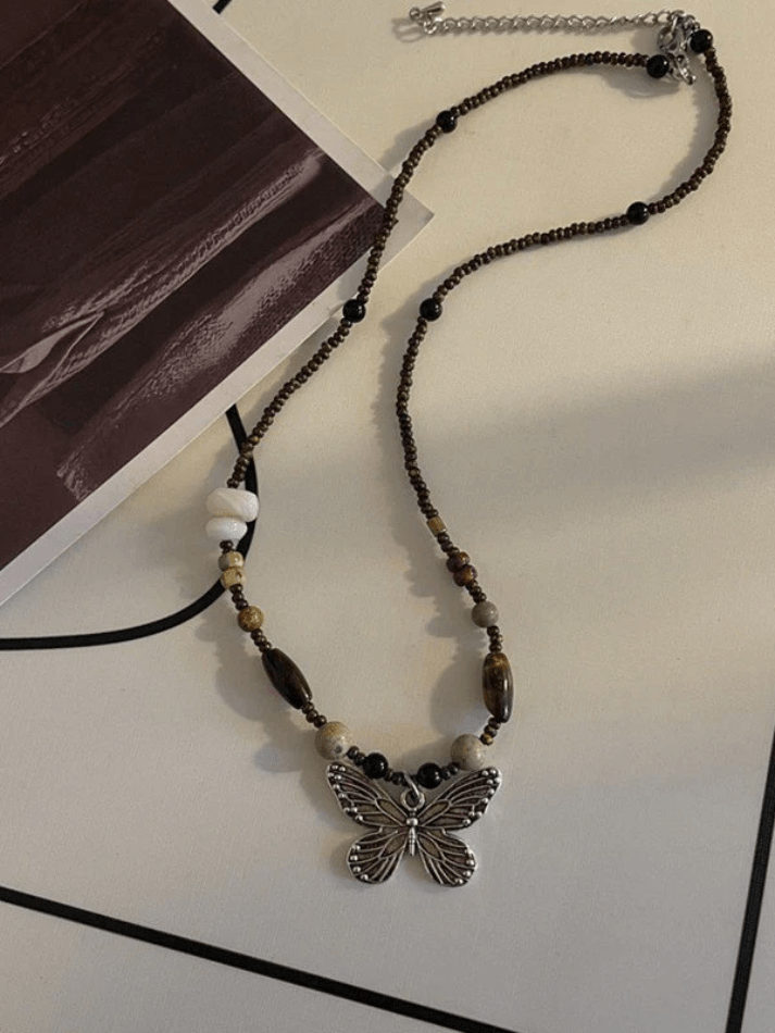 Vintage Beads Stone Butterfly Necklace - AnotherChill
