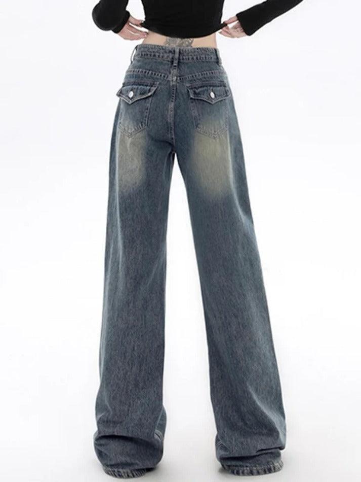 Vintage Blue Flap Detail Boyfriend Jeans - AnotherChill