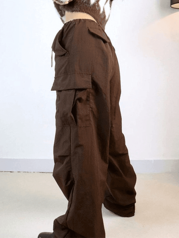 Vintage Brown Baggy Parachute Cargo Pants - AnotherChill