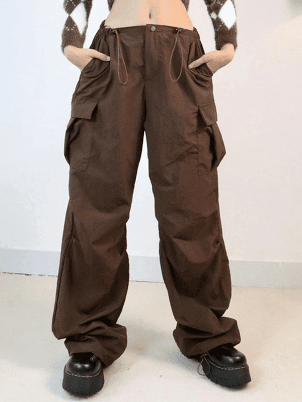 Vintage Brown Baggy Parachute Cargo Pants - AnotherChill