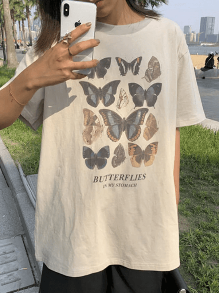 Vintage Butterfly Oversized Short Sleeve Tee - AnotherChill