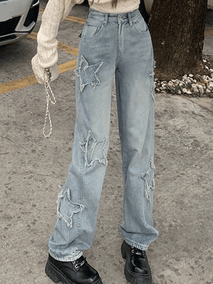 Vintage Distressed Star Patch Boyfriend Jeans - AnotherChill