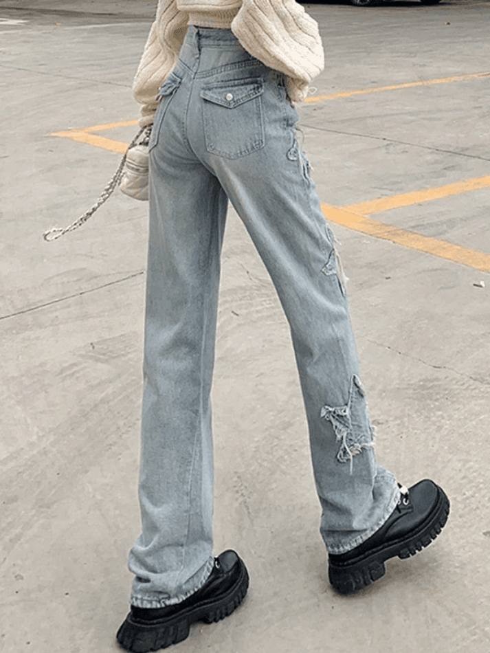 Vintage Distressed Star Patch Boyfriend Jeans - AnotherChill