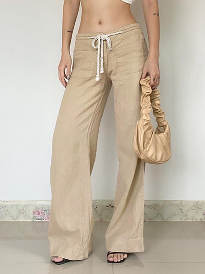 Vintage Drawstring Tie Low-Waist Straight-Leg Pants - AnotherChill