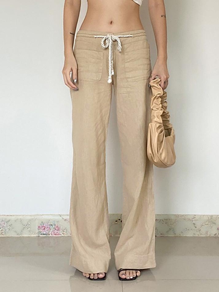 Vintage Drawstring Tie Low-Waist Straight-Leg Pants - AnotherChill