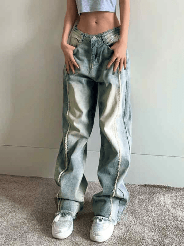Vintage Embroidery Burr Loose Boyfriend Jeans - AnotherChill