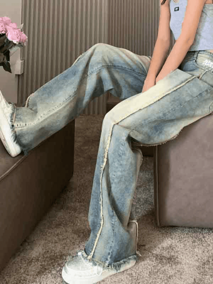 Vintage Embroidery Burr Loose Boyfriend Jeans - AnotherChill