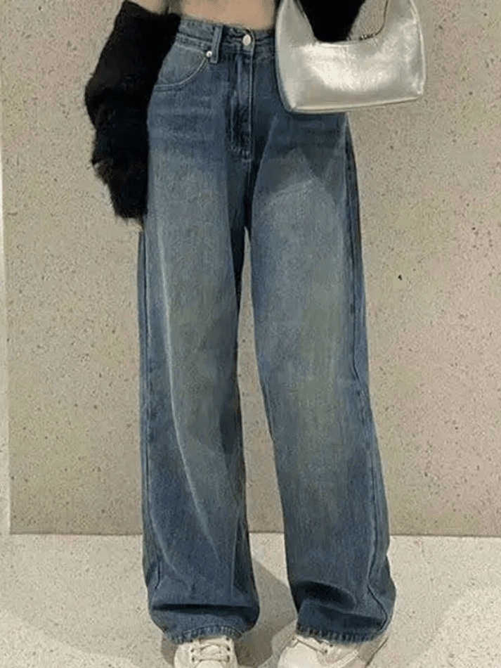Vintage Faded Wash Straight Leg Boyfriend Jeans - AnotherChill