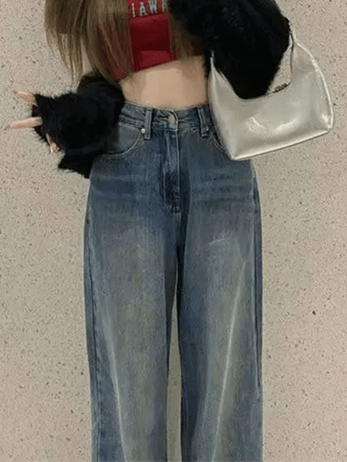 Vintage Faded Wash Straight Leg Boyfriend Jeans - AnotherChill