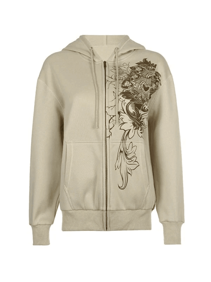 Vintage Floral Graphic Zip Up Hoodie - AnotherChill