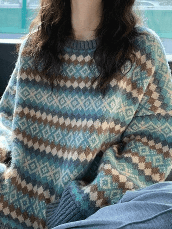 Vintage Jacquard Crew Neck Sweater - AnotherChill