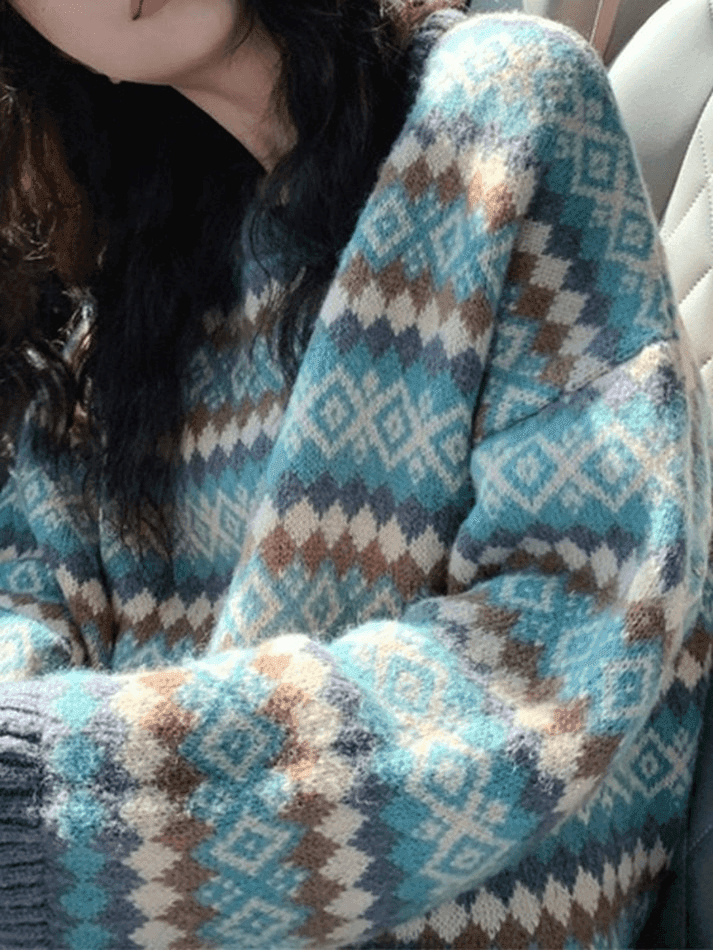 Vintage Jacquard Crew Neck Sweater - AnotherChill