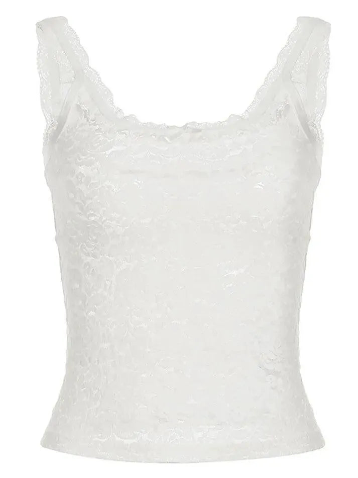 Vintage Lace Square Neck Bow Tank Top - AnotherChill