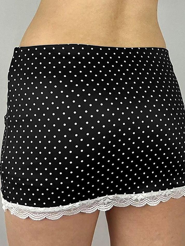 Vintage Lace Trim Polka Dot Low Waist Skirt - AnotherChill