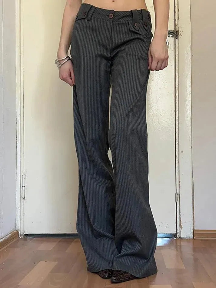 Vintage Low-Rise Striped Loose Straight-Leg Pants - AnotherChill