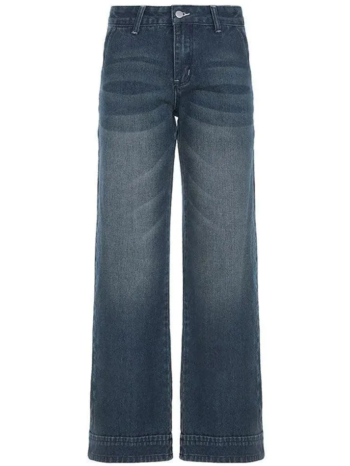 Vintage Low Rise Washed Gradient Straight Leg Jeans - AnotherChill