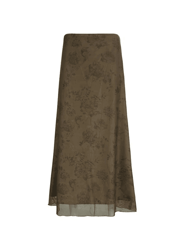 Vintage Mesh Floral Brown Maxi Skirt - AnotherChill