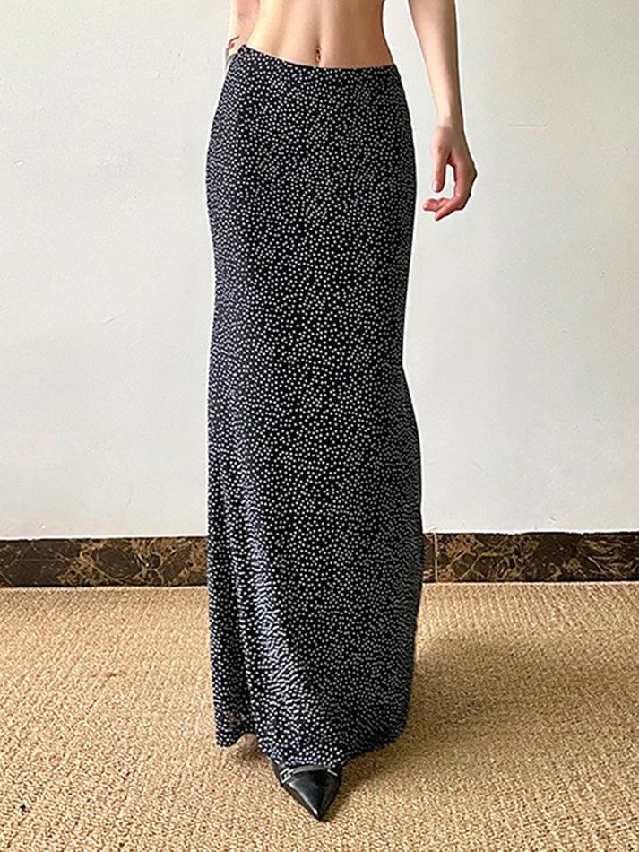 Vintage Polka Dot Print Mesh Double-Layer Maxi Skirt - AnotherChill