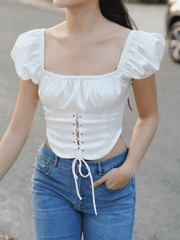 Vintage Puff Sleeve Corset Top - AnotherChill