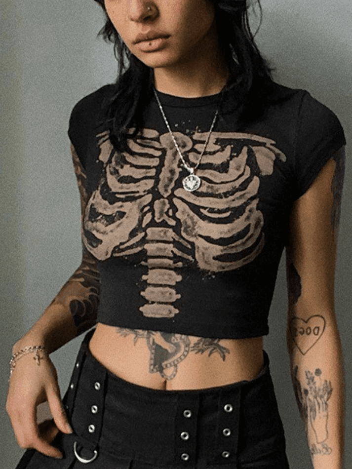 Vintage Skeleton Printed Crop Top - AnotherChill