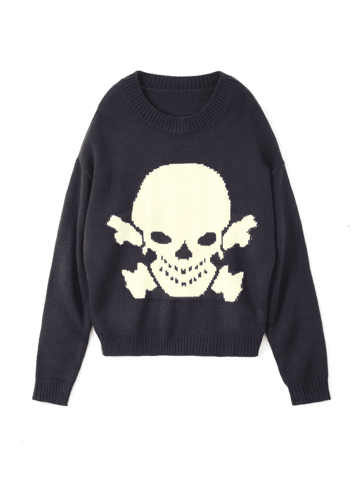 Vintage Skull Jacquard Pullover Sweater - AnotherChill