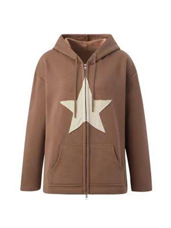 Vintage Star Patch Baggy Zip Up Hoodie - AnotherChill