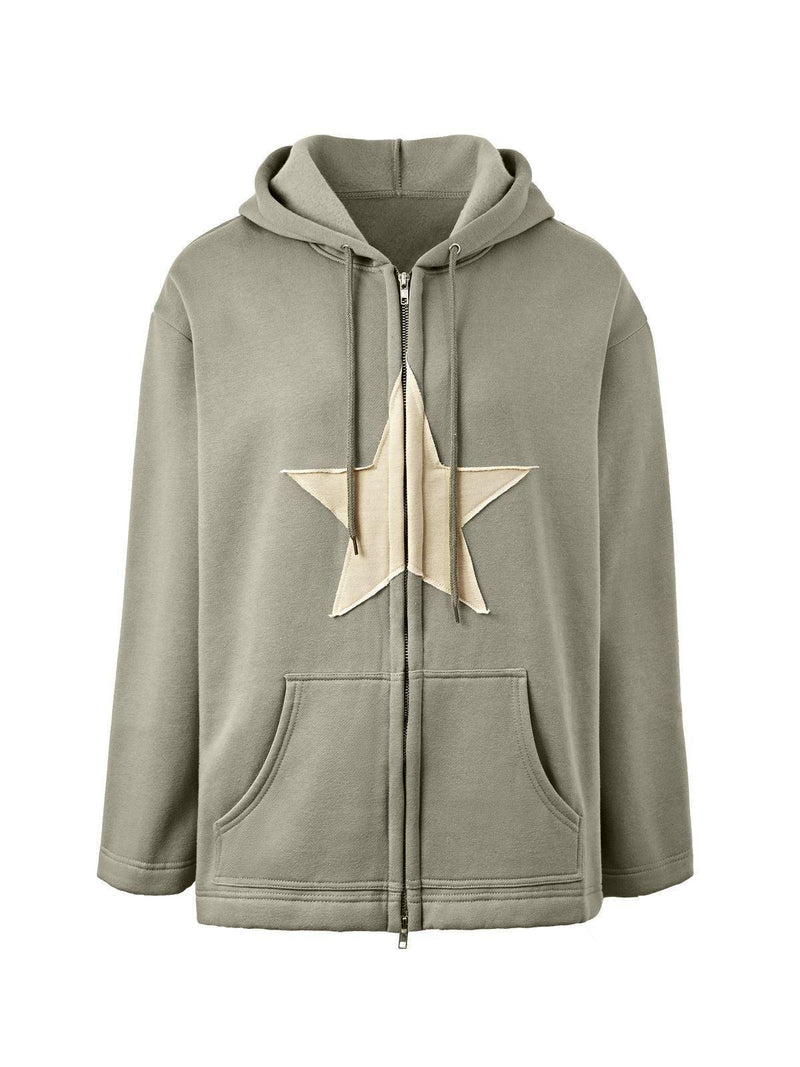 Vintage Star Patch Baggy Zip Up Hoodie - AnotherChill