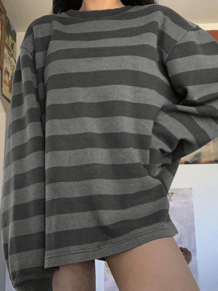 Vintage Striped Oversized Pullover Sweatshirt - AnotherChill