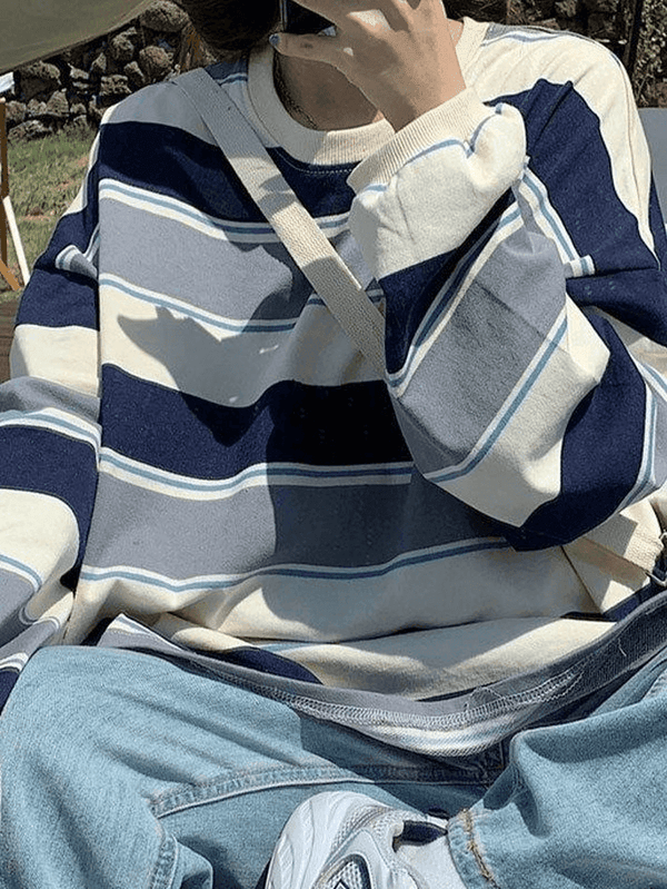 Vintage Striped Pullover Sweatshirt - AnotherChill