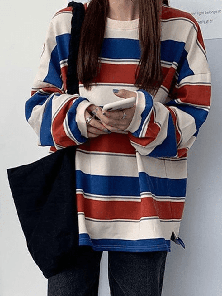 Vintage Striped Pullover Sweatshirt - AnotherChill