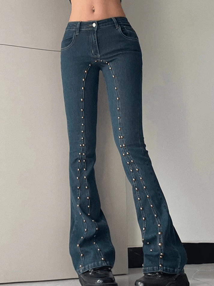 Vintage stud Paneled Low-rise Bootcut Jeans - AnotherChill