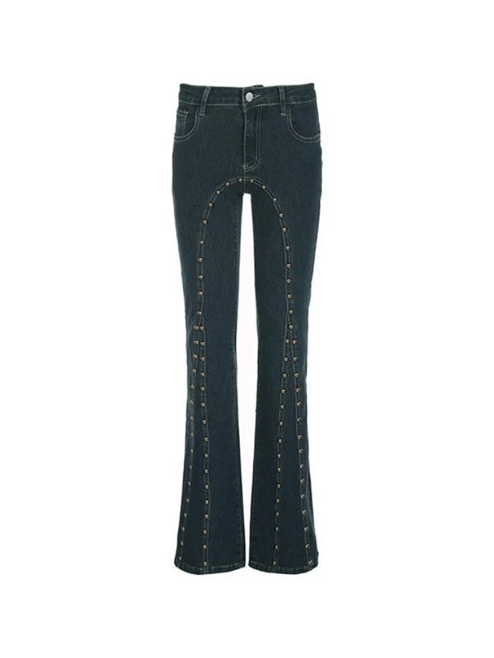 Vintage stud Paneled Low-rise Bootcut Jeans - AnotherChill