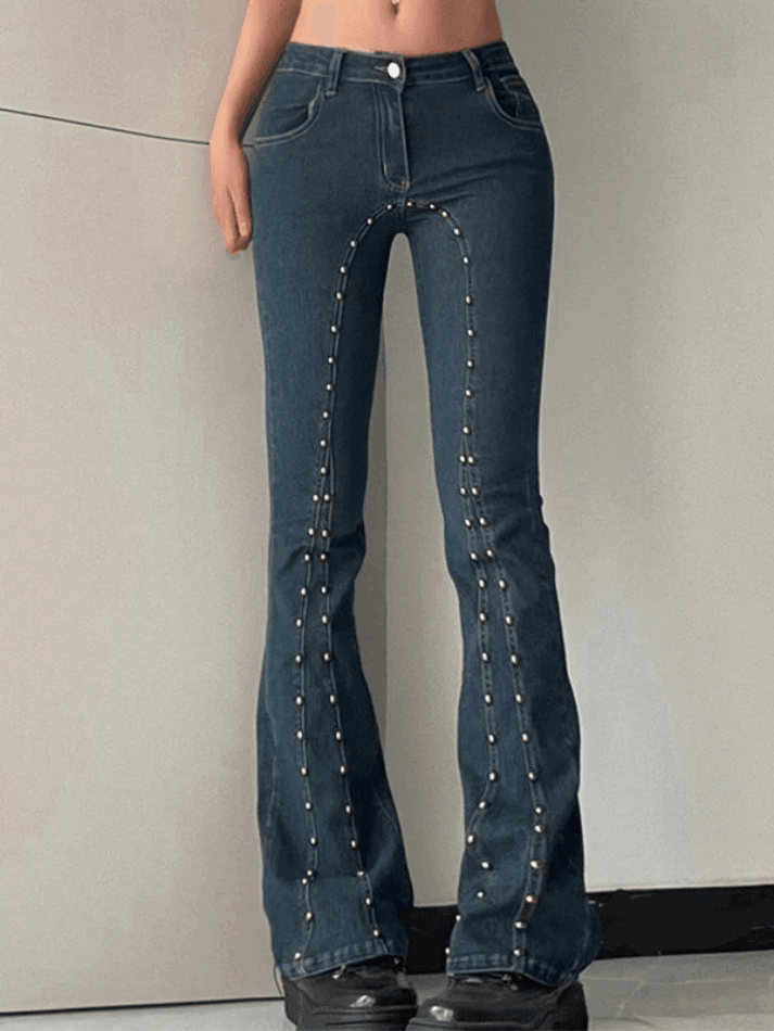 Vintage Stud Paneled Low-rise Bootcut Jeans - AnotherChill