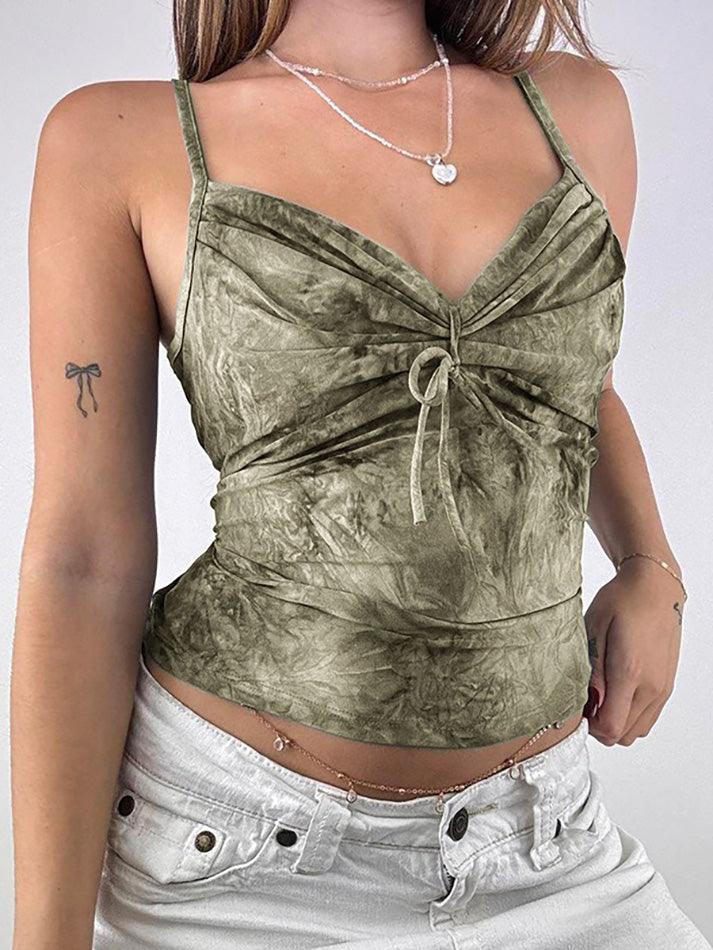 Vintage Tie-Dye Bow Ruched Cami Top - AnotherChill