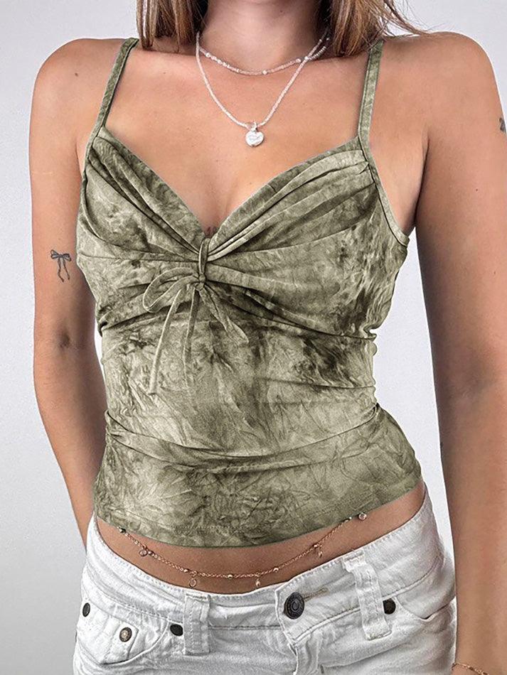 Vintage Tie-Dye Bow Ruched Cami Top - AnotherChill