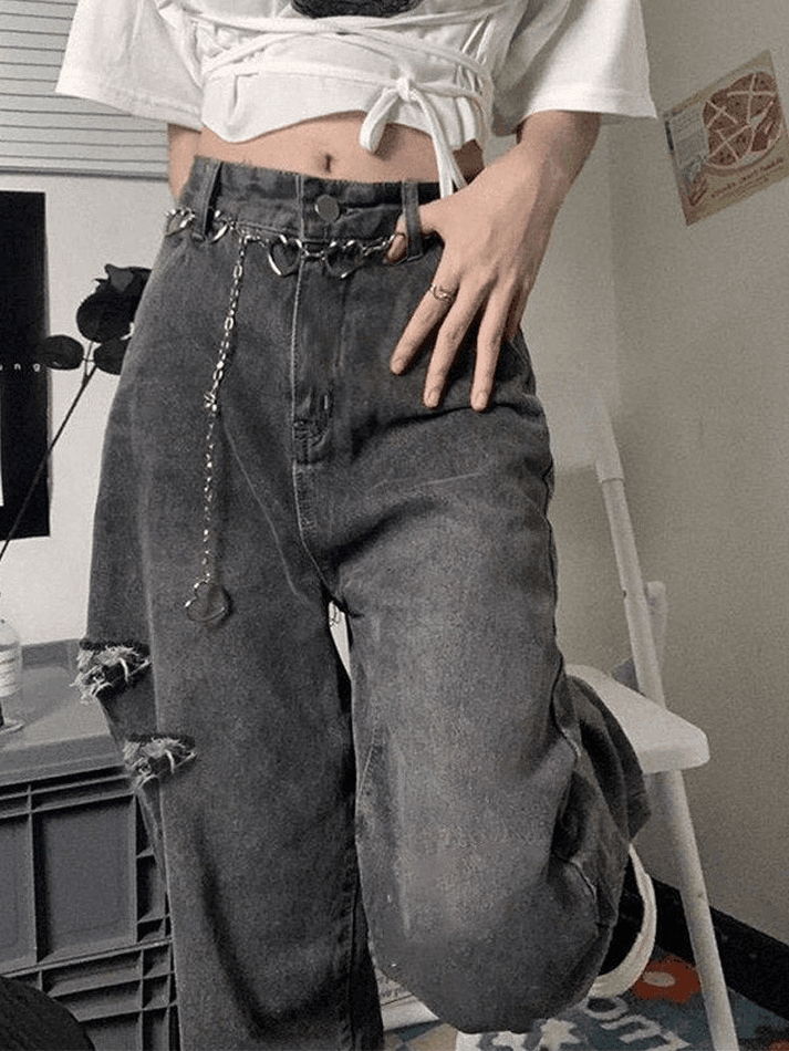 Vintage Wash Frayed Ripped Jeans - AnotherChill