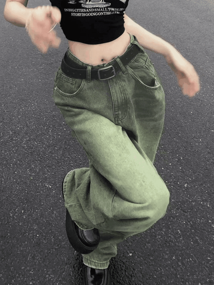 Vintage Wash Green 90s Boyfriend Jeans - AnotherChill